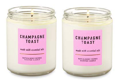 Set of 2 Bath and Body Works White Barn Champagne Toast Single Wick Candle 7 Ounce each