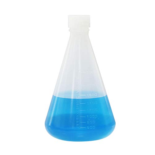 ULAB Scientific Conical Polypropylene Erlenmeyer flasks 2000ml Narrow Neck with Screw Cap Sets, Molded Graduations, UEF1004