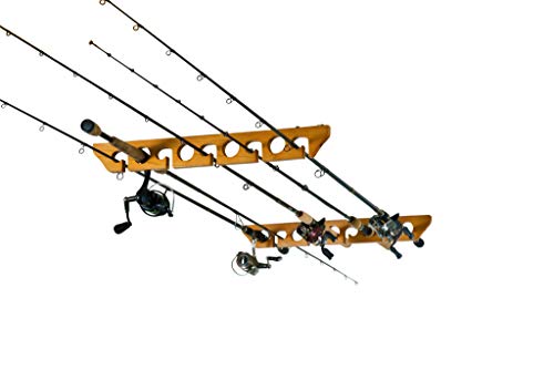 Old Cedar Outfitters Solid Pine Horizontal Ceiling Rack for Fishing Rod Storage, Holds up to 9 Fishing Rods, CPR-009