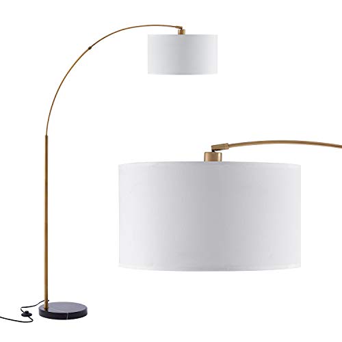 Archiology Floor Lamp - Arc Floor Lamp with Unique Hanging White Linen Drum Shade & Marble Base ,77’’ Height Modern Floor Lamp Perfect for Living Room Reading Bedroom Office