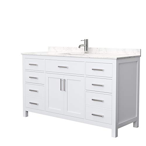 Beckett 60 Inch Single Bathroom Vanity in White, Carrara Cultured Marble Countertop, Undermount Square Sink, No Mirror