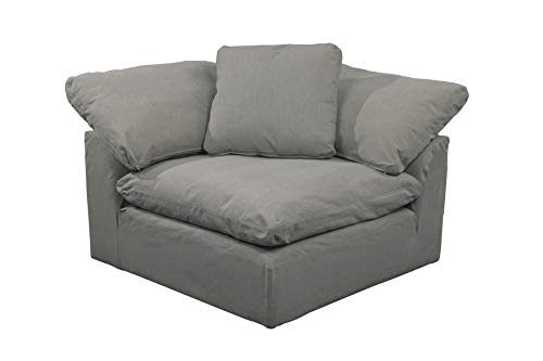 Sunset Trading Cloud Puff Slipcovered Arm Modular Corner, Performance Gray Sofa Sectional Chair, Grey