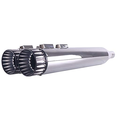 SHARKROAD “No Baffle Inside” 4” Chrome Slip On Mufflers Exhaust Pipe Super Loud Version 1995-2016 for Harley Touring Road King Steet Glide Baggers,Triple Steps Muffler for Better Performance