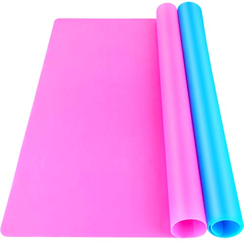 LEOBRO 2 Pack A3 Large Silicone Sheet for Crafts Jewelry Casting Moulds Mat, Premium Silicone Placemat, Multipurpose Mat, Nonstick Nonskid Heat-Resistant, Blue & Rose Red (15.7 x 11.7 inches)