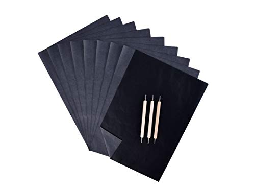 Carbon Paper (200 Sheets) - Black Graphite Carbon Transfer Tracing Paper (8.5 x 11.5 inch) - Includes 3 Embossing Stylus Dotting Tools for Wood, Paper, Canvas