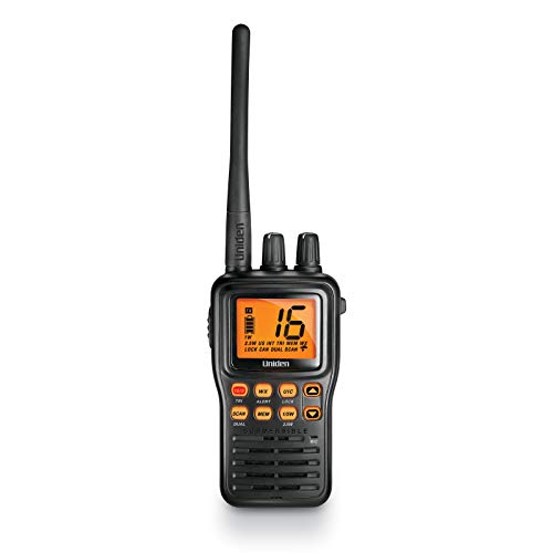 Uniden MHS75 Waterproof Handheld 2-Way VHF Marine radio, Submersible, Selectable 1/2.5/5 Watt Transmit Power. All USA/International and Canadian Marine Channels - Color Black