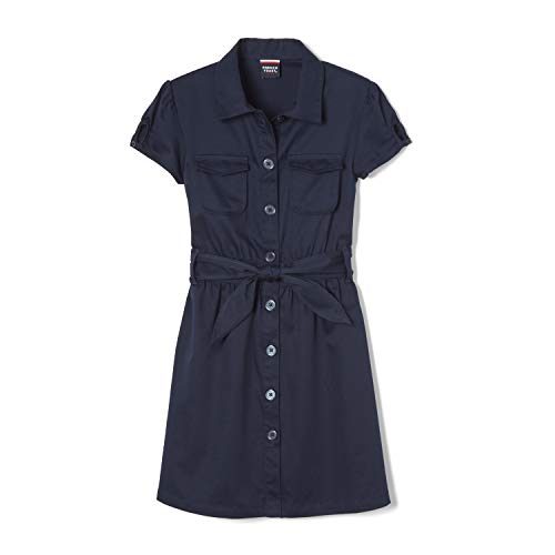 French Toast Big Girls' Twill Safari Shirtdress, Navy, 8