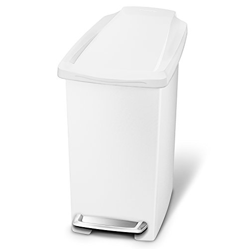 simplehuman 10 Liter / 2.6 Gallon, Compact Slim Bathroom or Office Step Trash Can, White Plastic