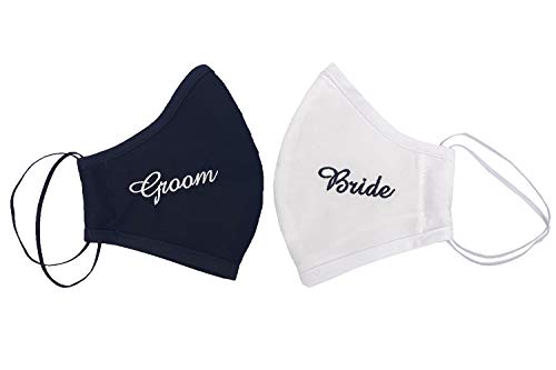 Pink Princess Bride and Groom Face Mask - 100% Cotton Bridal, Wedding Masks - Made in USA (Bride Groom Set)