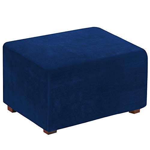 Velvet Stretch Ottoman Covers Ottoman Slipcovers for Living Room Foot Stool Stretch Covers Ottoman Foot Rest Cover, Furniture Cover with Soft Thick Solid Velvet Plush Fabric, X-Large, Navy