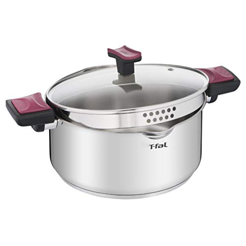 T-fal Stainless Steel with Easy-Lock System Cook & Clip, 5-Quart, Silver