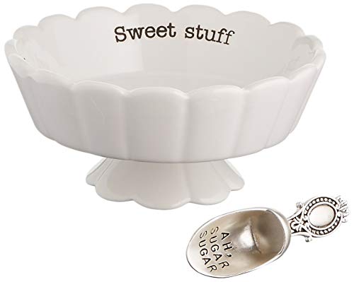 Mud Pie 4881012S Candy Dish'Sweet Stuff' with Scoop, White