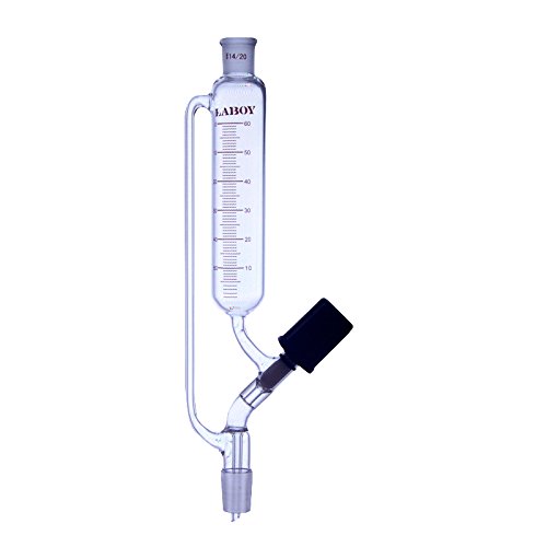 Laboy Glass 60mL Addition Graduated Pressure Equalizing Dropping Funnel/Lines with 14/20 Joints & High Vacuum Valve Chemistry Lab Glassware