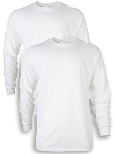 Gildan Men's Ultra Cotton Adult Long Sleeve T-Shirt, 2-Pack, White, Large