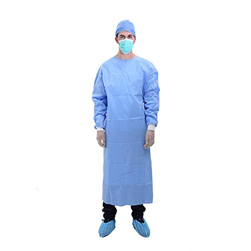 ZMDREAM Disposable Isolation Gown with Knit Cuff & Waist Ties Fluid Resistant 10 count Blue