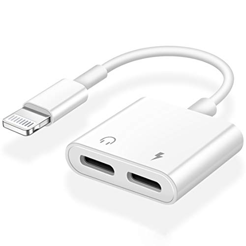 [Apple MFi Certified] 2 in 1 Dual Lightning iPhone Adapter & Splitter, Adapter Dual Converter Cable Headphone Music+Charge+Call+Volume Control Compatible for iPhone 11/11 Pro/XS/XR/X 8/7, iPad-iOS 13