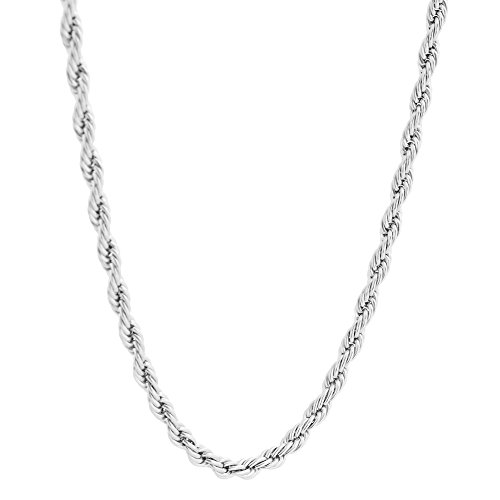 Surgical Stainless Steel 4mm Twist Rope Chain Necklace, 22' Inches