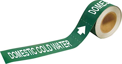 Brady 20425 Economy Pipe Markers-To-Go, B-736, 1' Height X 8' Width, White On Green Self-Sticking - Plastic Film, Legend 'Domestic Cold Water'