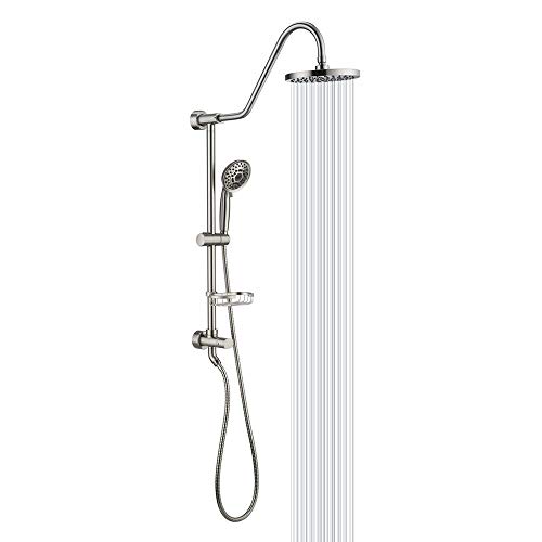 Shower System with 8' Rain Showerhead, Homelody 5-Function Hand Shower, Adjustable Dish, Brushed Nickel