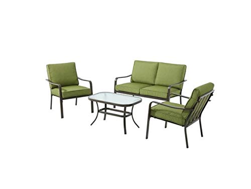Mainstays Stanton Cushioned 4-Piece Patio Conversation Set, Green, Seats 4