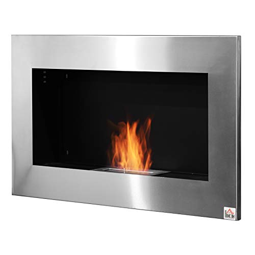 HOMCOM 35.5' Contemporary Wall Mounted Ventless Indoor Bio Ethanol Fireplace - Stainless Steel