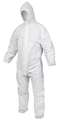 AMZ Anti-Static Fabric Coverall. White Adult Polypropylene Coverall 4X-Large. Attached Hood, Zipper Front Entry, Elastic Wrists, Elastic Ankles Great for Liquids. Unisex Workwear for Industrial Needs