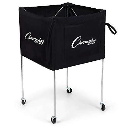 Champion Sports Folding Volleyball Cart with Wheels, Holds up to 30 Balls - Rolling, Portable Ball Carts with Reinforced Canvas, Non-Marring Swivel Casters - Premium Volleyball Storage Equipment