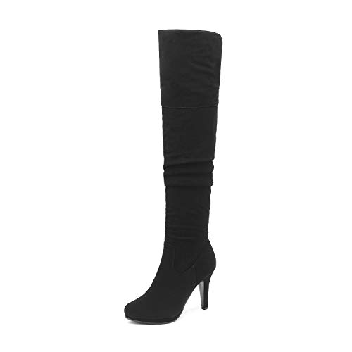 DREAM PAIRS Women's Black Nubuck Thigh High Chunky Heel Platform Over The Knee Boots Size 10 M US Sarah-hi