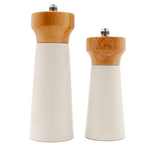 White Salt Grinder Wooden Pepper Salt Grinder Set Pepper Mill Salt & Pepper Shakers - Stainless Ceramic Refillable Stylish for Sea Salt Black Pepper - 5' And 6' Mills Lighthouse By Tessie & Jessie