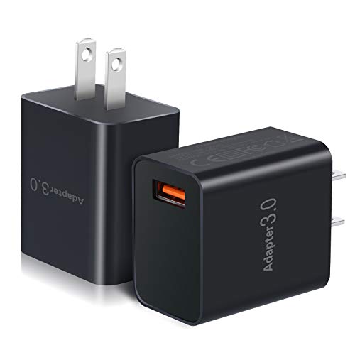 QC 3.0 Wall Charger, OKRAY 2 Pack 18W Fast Charging USB Wall Charger Power Adapter USB Plug Compatible 10W Wireless Charger, iPad Pro, Tablets, iPhone, Samsung Galaxy S10/S9/S8, LG, HTC (Black Black)