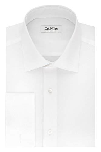 Calvin Klein Men's Regular Fit Non Iron Solid Shirt, White, 16.5' Neck 32'-33' Sleeve