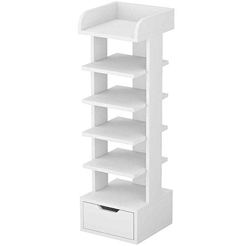 Shoes Rack Organizer 6 Tiers Wooden Shoe Storage Stand with Drawer Vertical Storage Shelf White