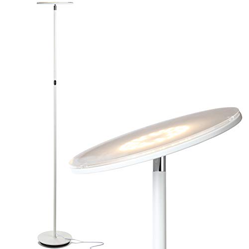 Brightech Sky Flux - The Very Bright LED Torchiere Floor Lamp, for Your Living Room & Office - Halogen Lamp Alternative with 3 Light Options Incl. Daylight - Dimmable Modern Uplight - White