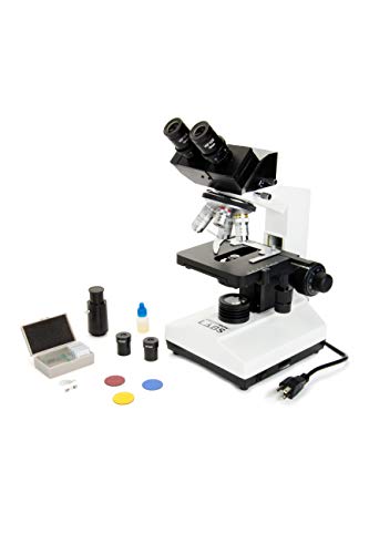 Celestron CB2000C Compound Binocular Microscope w/40x - 2000x power, mechanical stage, 4 Fully achromatic objectives, Abbe condenser, 10x and 20x eyepieces, coaxial focus, 10 prepared slides, 3 color filters, emersion oil