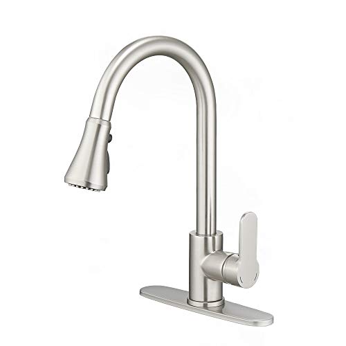 Kitchen Faucets, Modern Kitchen Faucet with Sprayer, Single Handle 1 or 3 Hole Kitchen Faucet Brushed Nickel, Faucet for Kitchen Sink, 3 Function Faucets for Farmhouse rv Bar Laundry Sinks BURUWO