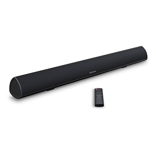 Soundbar, BESTISAN TV Sound Bar with Dual Bass Ports Wired and Wireless Bluetooth 5.0 Home Theater System (28 Inch, Enhanced Bass Technology, 3-Inch Drivers, Bass Adjustable, Wall Mountable, Dsp)