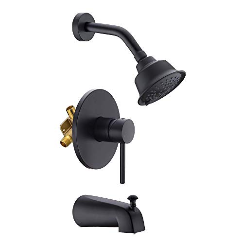 HANEBATH Matte Black Tub and Shower Faucet Set, Shower Trim Kit with Pressure Balance Valve and 3-Srpay Shower Head