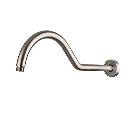 LORDEAR Solid Brass  Brushed Nickel  S Shape 17 Inch Reach Gooseneck Extension Shower Arm with Flange, Perfect For Rain Shower Heads