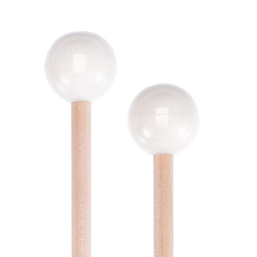 Fanrel 1 Pair of Hard Rubber Mallets Glockenspiel Sticks with Wood Handle for Energy Chime, Xylophone, Wood Block, and Bells(White)