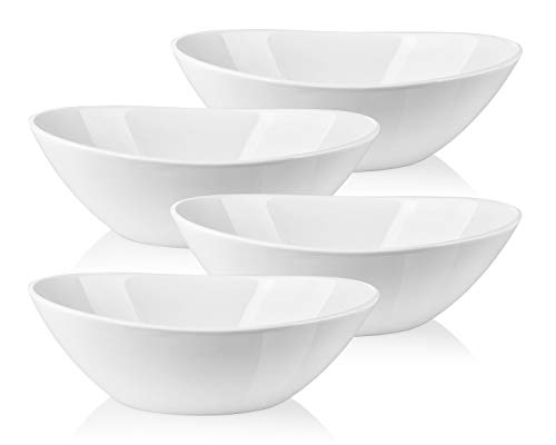 LIFVER Serving Bowls, 36 Ounces Porcelain Large Bowls Set, White Bowl Set for Salad, Soup, Dessert, Set of 4
