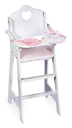 Badger Basket White Doll High Chair with Plate, Bib, and Spoon (fits American Girl dolls)