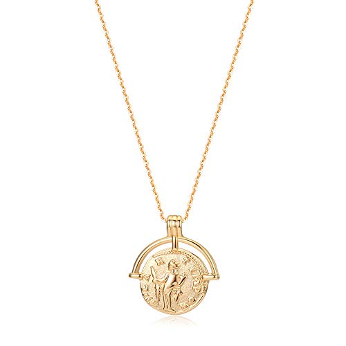 Mevecco Carved Gold Coin Pendant Necklace for Women Girls Men,14K Gold Plated Dainty Minimalist Necklace for Women (Coin) …