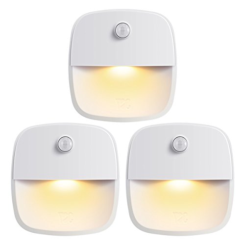 AMIR (Upgraded Version) Motion Sensor Light, Cordless Battery-Powered LED Night Light, Wall Light, Closet Lights, Safe Lights for Stairs, Hallway, Bathroom, Kitchen, Cabinet (Warm White - Pack of 3)
