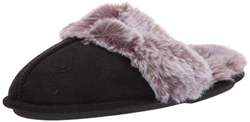 Jessica Simpson Women's Comfy Faux Fur House Slipper Scuff Memory Foam Slip on Anti-skid Sole, Black, X-Large