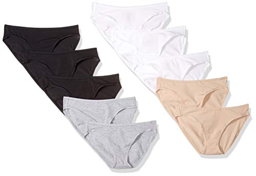 Amazon Essentials Women's Cotton Stretch Bikini Panty, 10 Pack Neutral Assorted, Large