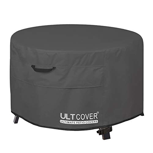 ULTCOVER Patio Fire Pit Table Cover Round 50 inch Outdoor Waterproof Fire Bowl Cover, Black