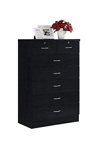 Hodedah 7 Drawer Chest, Five Large Drawers, Two Smaller Drawers with Two Locks, Black