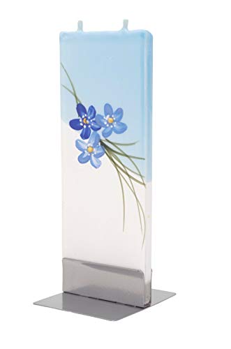 Hand Made & Painted Wax Flat Candle with Candle Holder from Europe Host Gift (Forget-me-not Blue Flower)