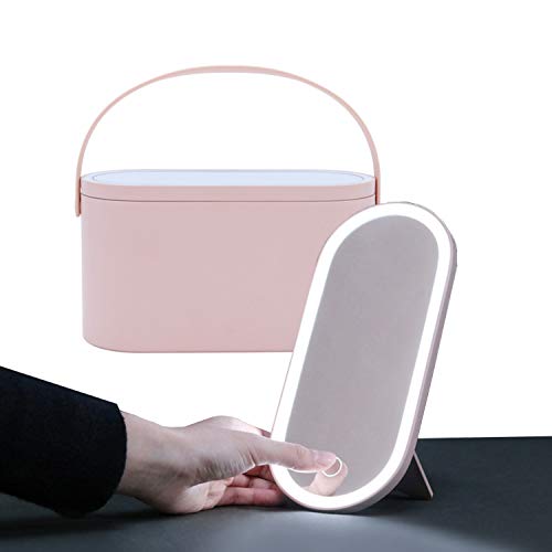 Travel Makeup Organizer Box with Mirror Light Up LED Mirror Portable Makeup Case Bag Professional Cosmetic Box Easy Carrying