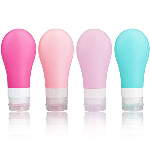 Portable Travel Bottles Set, AMMAX Leak Proof Squeezable Silicon Tubes Travel Size Toiletries Containers, TSA Carry On Approved Refillable Travel Accessories for Shampoo Liquids 4 Pack (3 fl. oz)